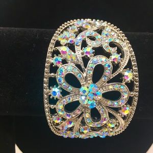 Wide Hinged Aurora Borealis Rhinestone Bracelet